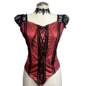Romantic Vampire Goth Lace Whimsigoth Corset Top Cosplay Lace Up Overbust Sz L